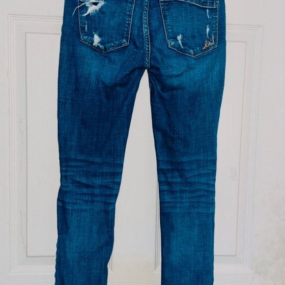 Express Mid Rise Distressed Ripped Skinny Ankle Blue Jeans - Picture 6 of 7